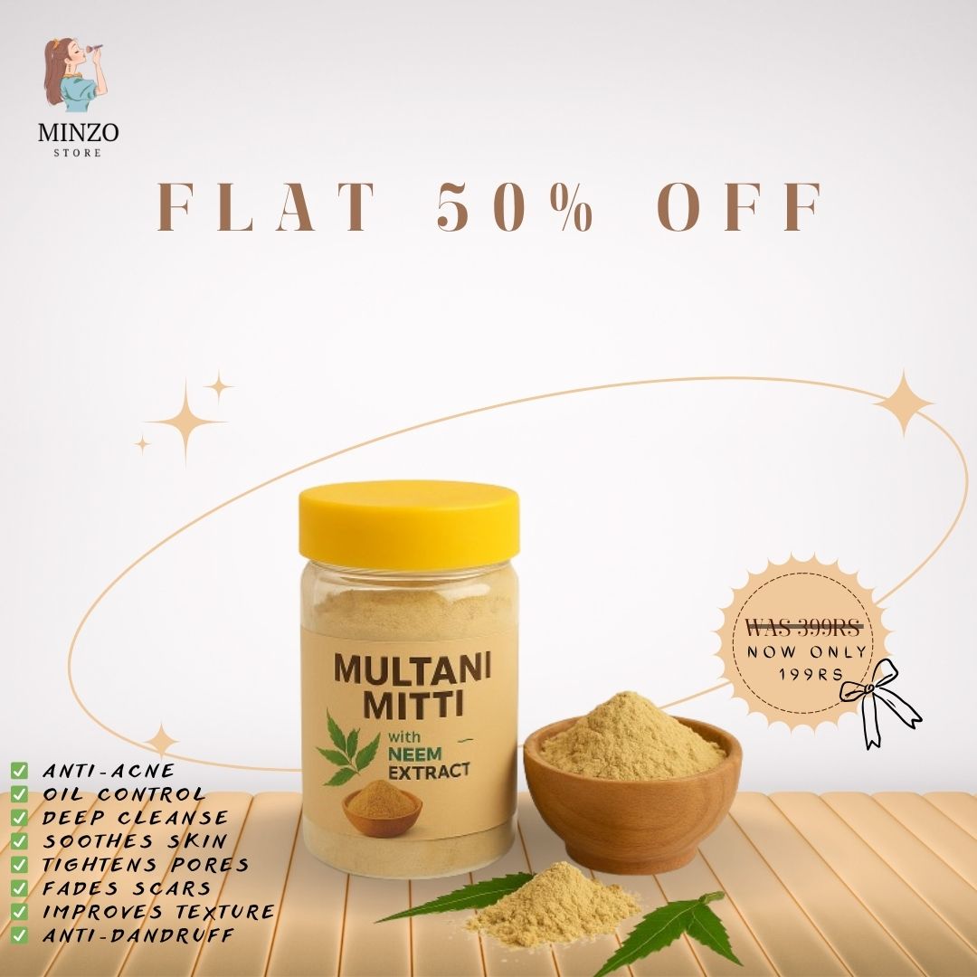 Natural Multani Mitti with Neem Extract – Herbal Face Pack for Glowing and Acne-Free Skin | Minzo Store