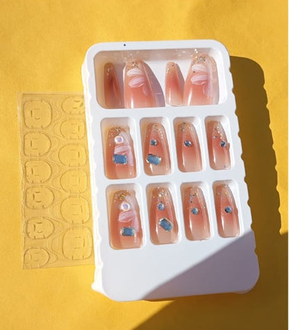 PACK OF 12 Fancy Pearl Nails with Free Glue Tabs – Elegant Press-On Nails Se